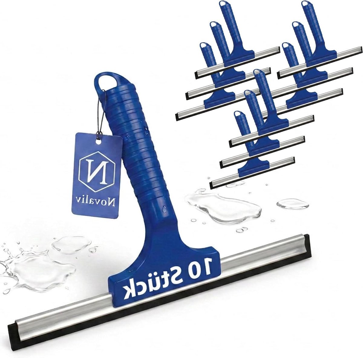 Raamwisser Set - Glastrekker Douchewisser - Streeploos Ramen Zemen - Aluminium Strip Rubberlip - 23 cm - Blauw