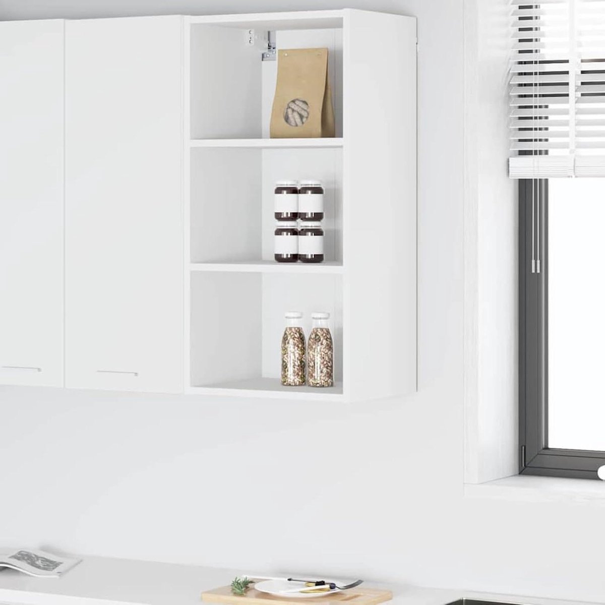 Hangkast Keuken - Opbergkast Wand - Keuken Organiseren - Modern Wit Design - 40 x 29.5 x 80 cm - Wit