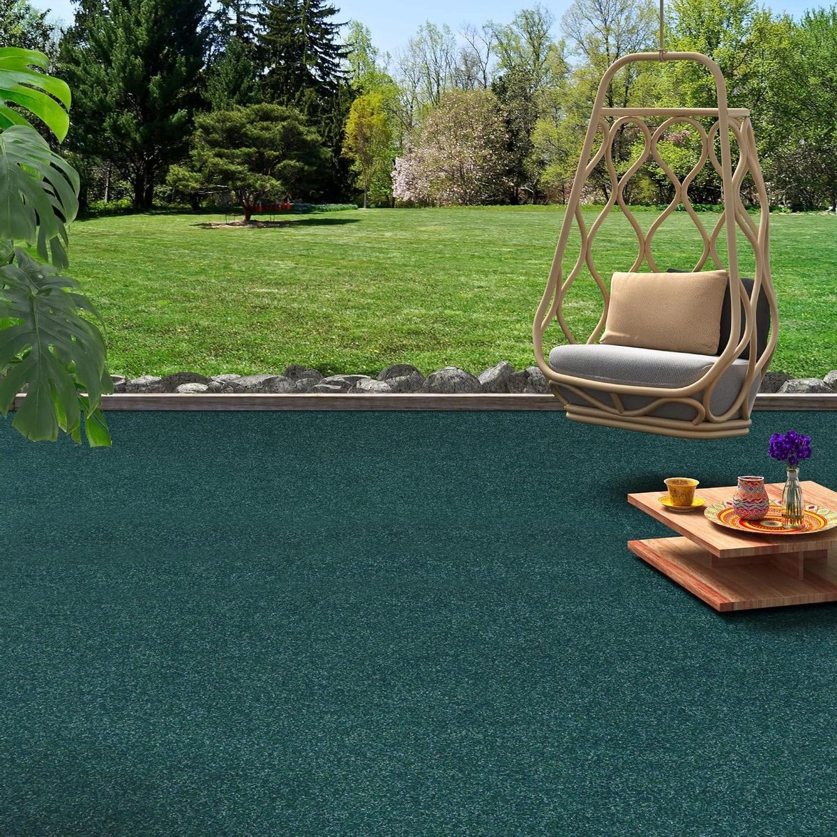 Kunstgras Tapijt - Grastapijt Noppen - Balkon Terras - Weerbestendig Drainage - 50 x 400 cm - Petrol