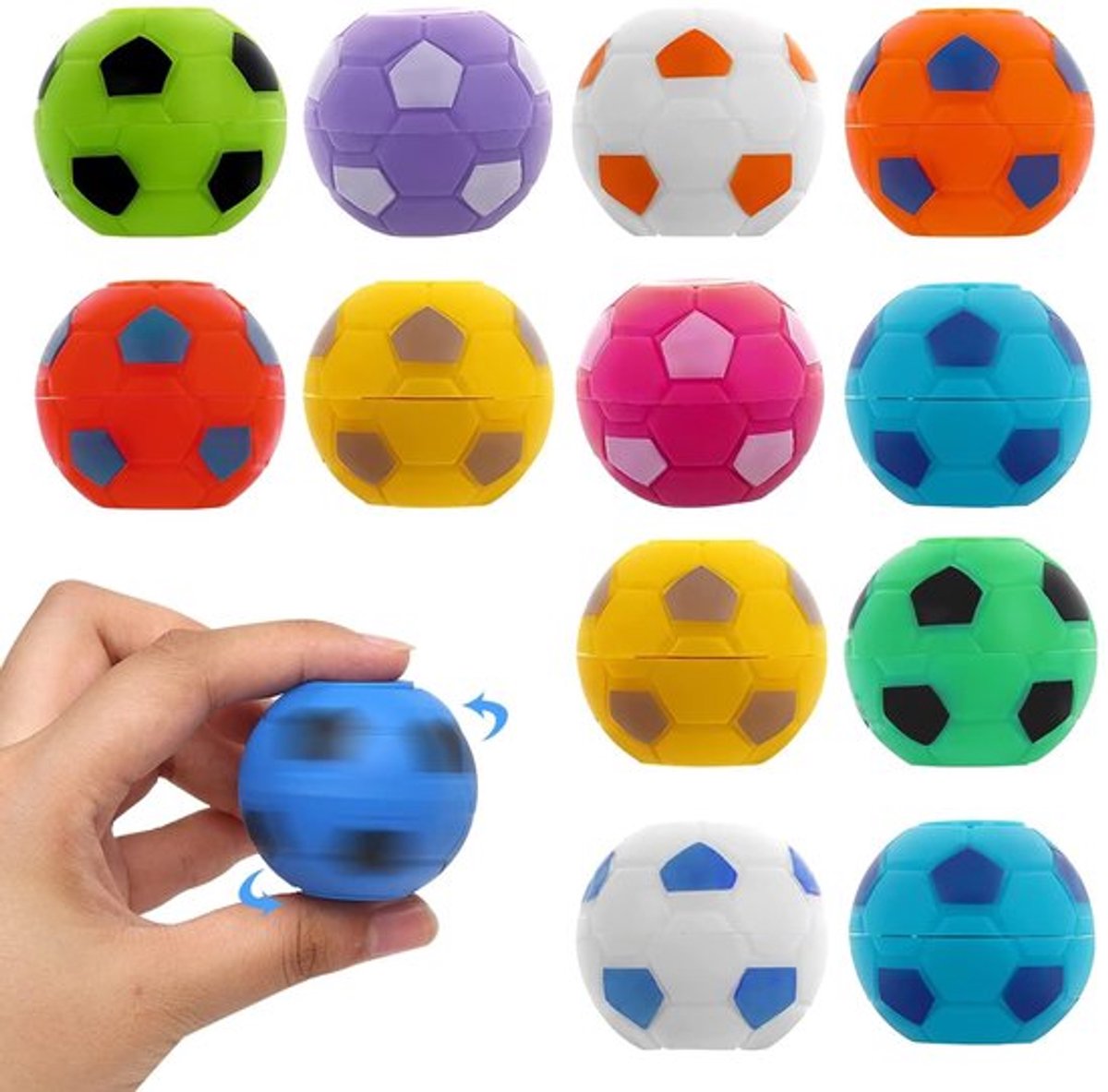 Voetbal Spinner 12 Stuks - Roterende Stressballen - Mini Voetbal Stressverlichting 3,5 cm - Anti-Stress Speelgoed - Sensorisch Speelgoed voor Kinderen/Volwassenen - Stressbal