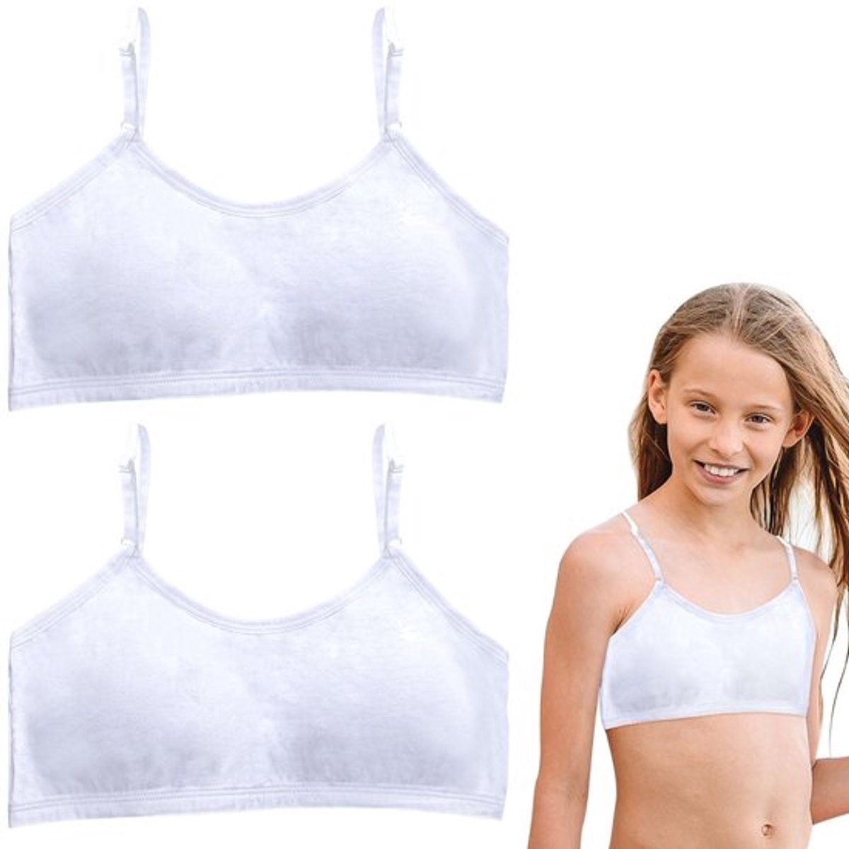 Bustier 2 Stuks - Gevoerde Sportbeha Dames - Katoen - Verstelbare Schouderriem - Ademend - Voor 10-16 Jaar