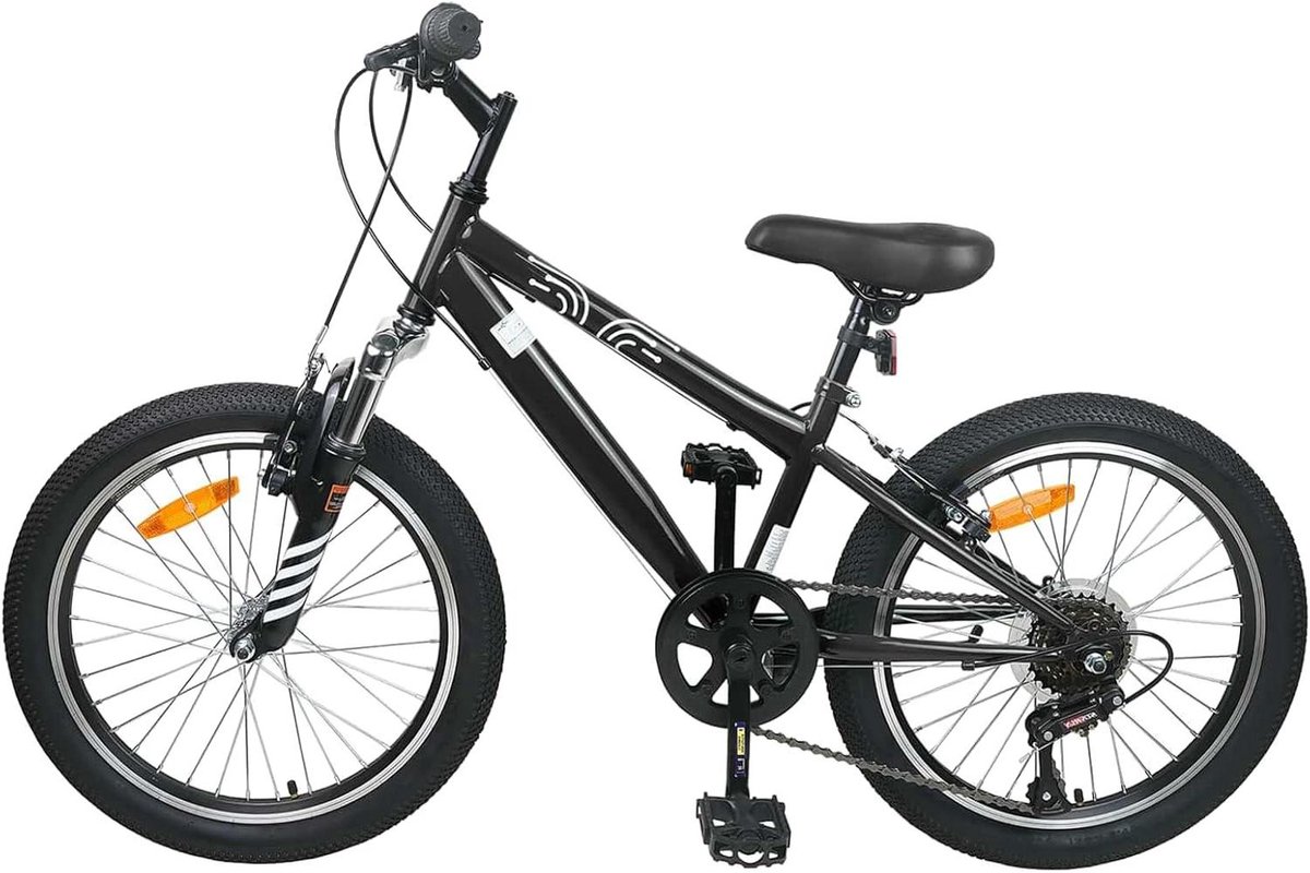 Kinderfiets Mountainbike sfiets sfiets Buitenavonturen Ontdekken 6 Versnellingen Voorvering 20 Inch Wieldiameter Zwart