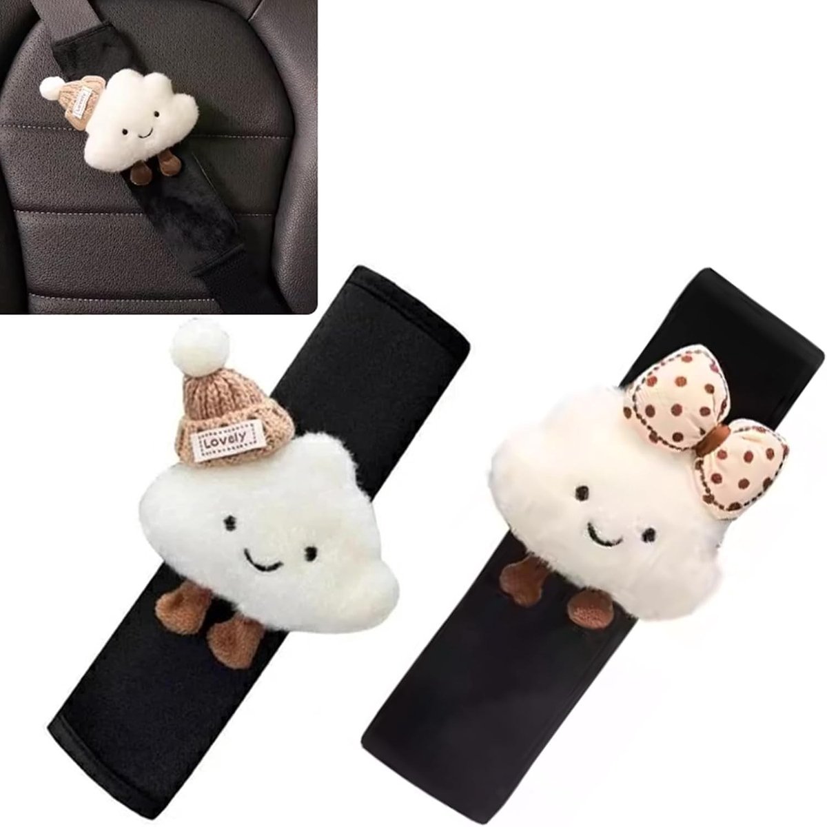Zachte pluche autogordelpads voor kinderen met cartoonpatroon - Verwijderbare en comfortabele gordelbeschermers voor autostoelen, ideaal voor lange ritten