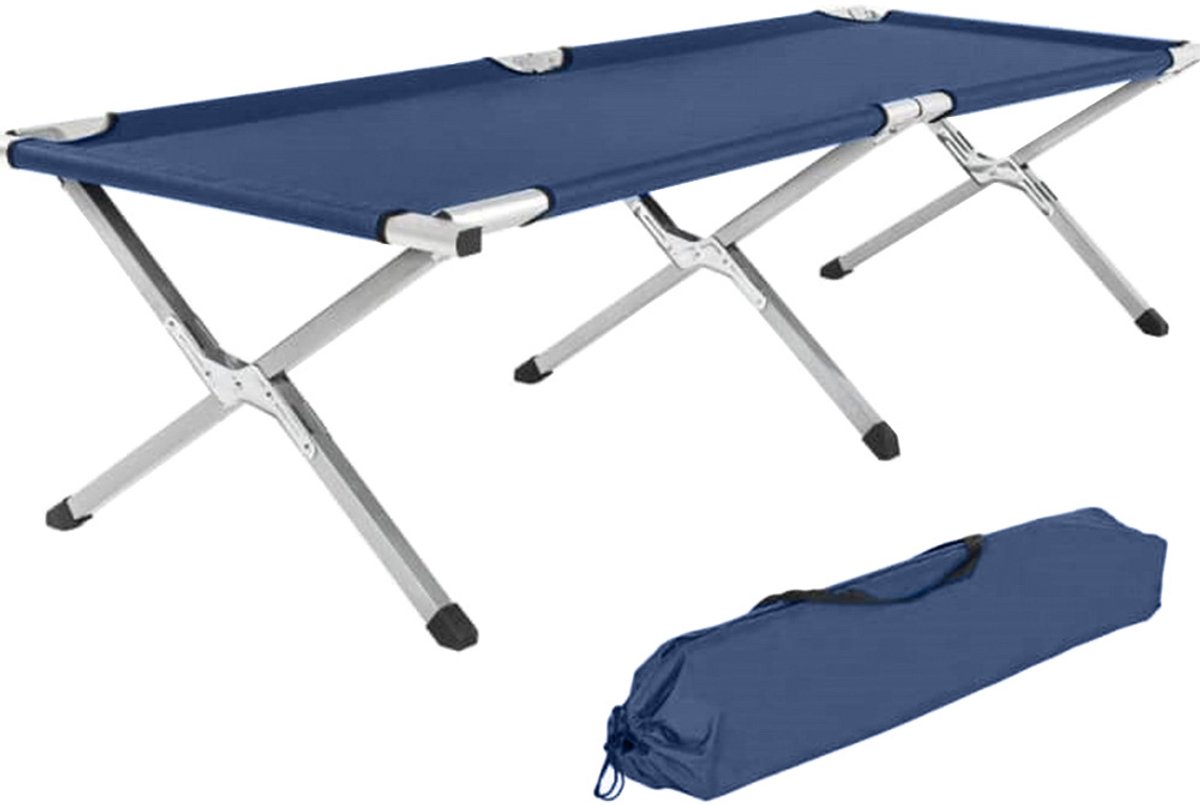 MOZY® - Kampeerbed - tot 110 kg - Donkerblauw - 187 x 70 cm - met Hoes - Slim Vouwmechanisme - Campingbed - Veldbed - Ligbed - Stretcher - Vouwbed - Reisbed
