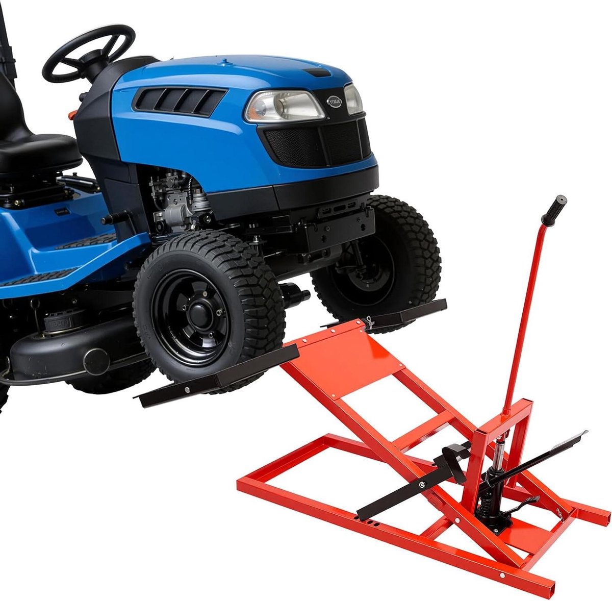 Zitmaaierkrik - Grasmaaierlift Tractorlift - Onderhoud Gazonmaaier - Verstelbare Wielbasis - 227 kg - Rood/Zwart