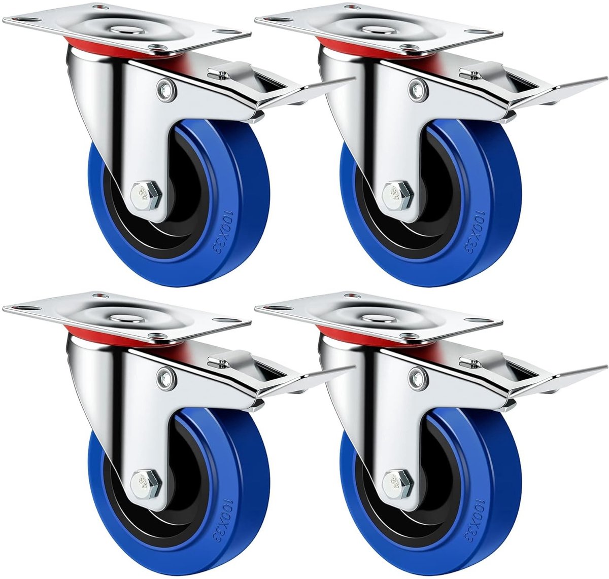 Set van 4 zware transportwielen van 125mm voor meubels - met remmen en zwenkwielen voor eenvoudig verplaatsen