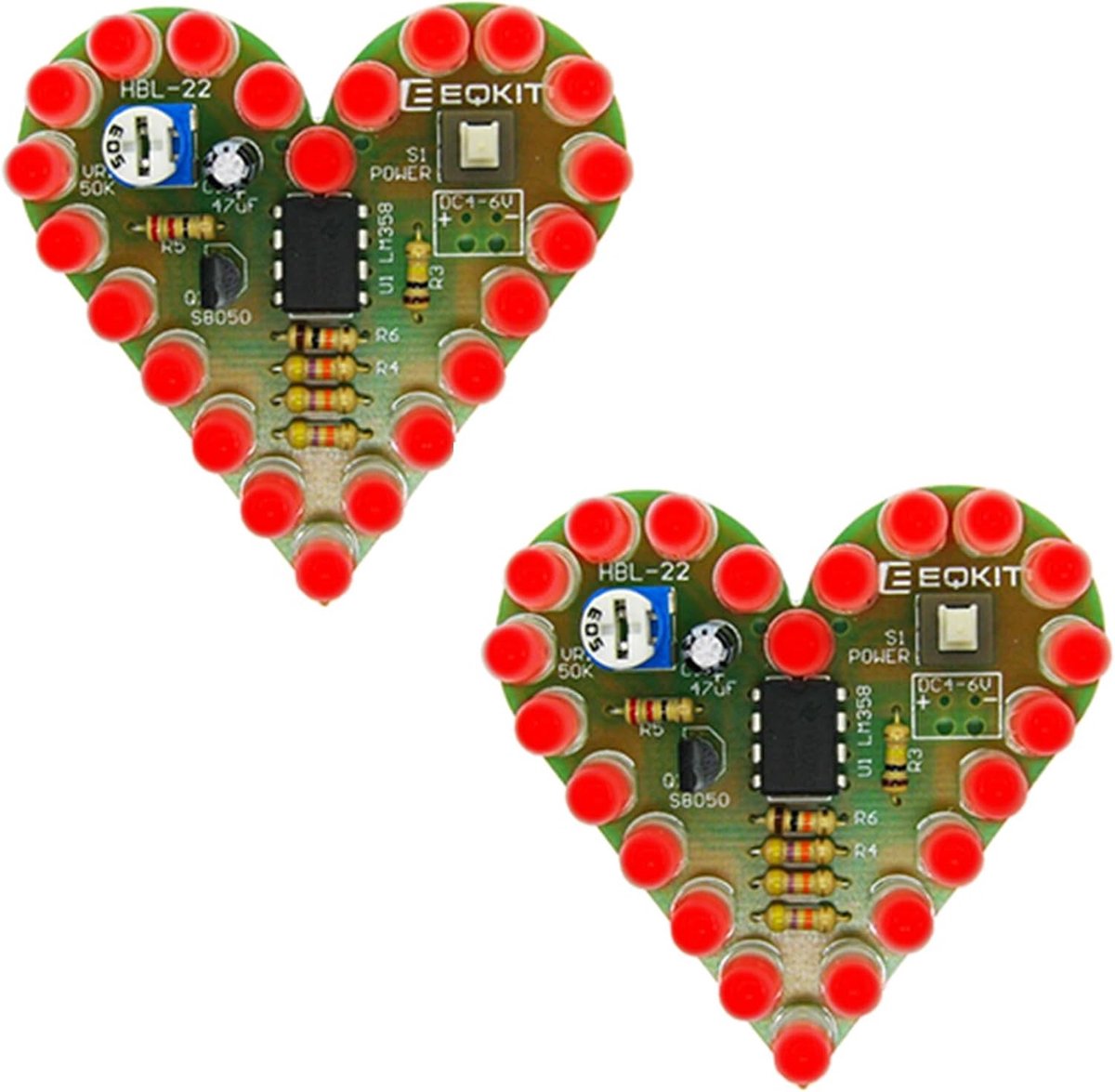 DIY bouwpakket hartvormige led-lamp - Rood - 50 x 50 mm - Elektronische Kit voor Beginners - Voor Creatieve Projecten