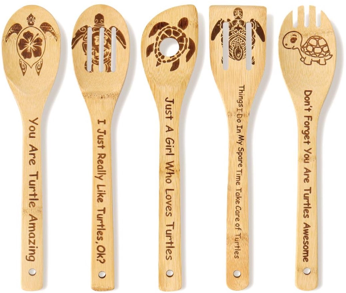 Set van 5 houten lepel met schildpadmotief