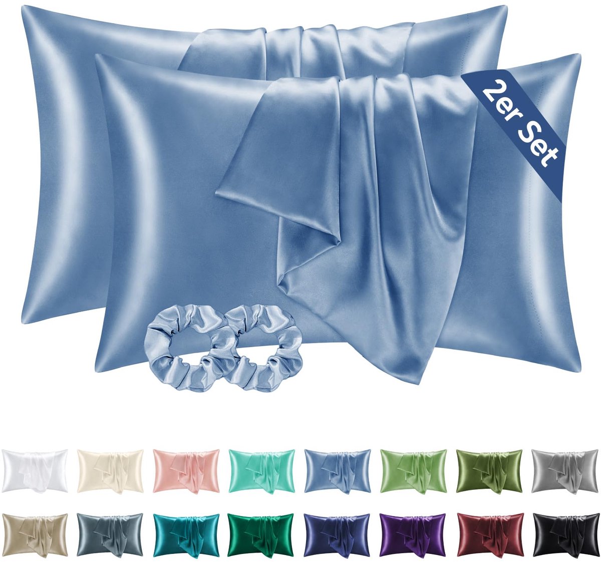 Set van 2 Satin Kussenhoezen 50x80 cm Blauw