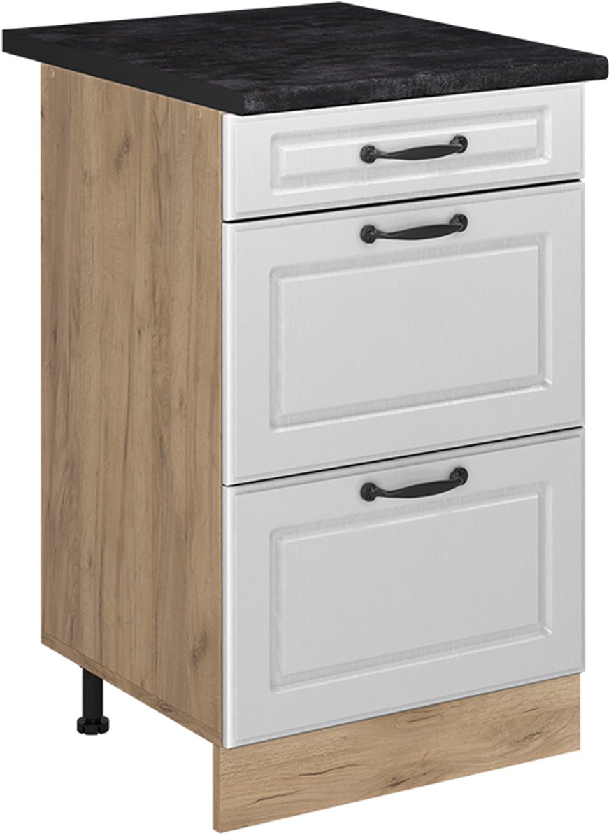 Vicco Keukenonderkast R-Line, Wit landelijk/Goudkleurig Eiken, 50 cm antraciet werkblad