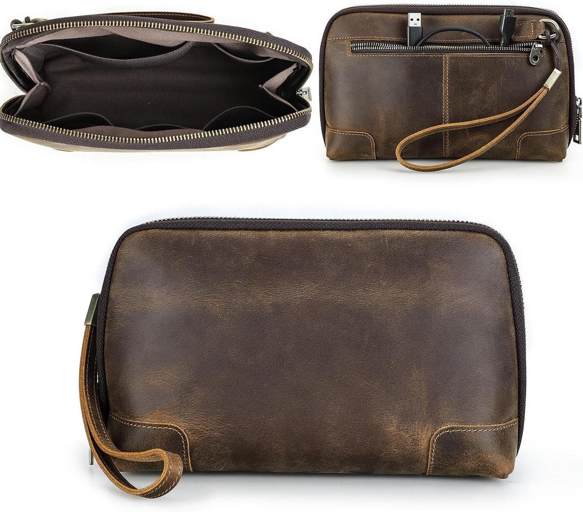 Leren Kabel Organizer voor Elektronica, Technische Organizer Tas voor Reizen, Accessoires Opbergoplossing (Koffiebruin)