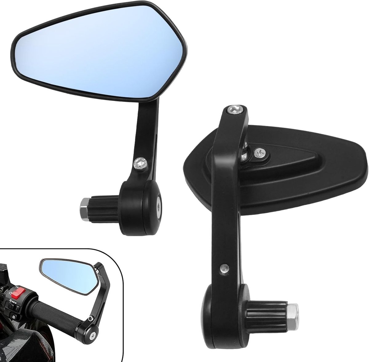 SnelShoppen - Universele 7/8 inch (22 mm) Motorstuurspiegel - 360° Draaibare Achteruitkijkspiegel voor Scooters, Quads en Motorfietsen, Zwart, Hoogwaa