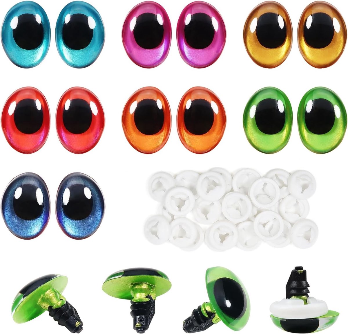 28 Stuks 18mm Gekleurde Veiligheidsogen Ovaal voor Haakwerk, Amigurumi, Poppen en DIY Creaties