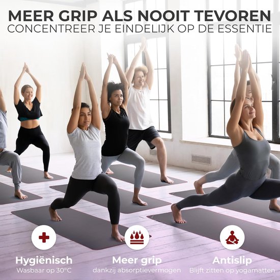 Yoga Handdoek - Mat Doek - Hygiënisch Sporten - Antislip Noppen - 185 x 63 cm - Grijs / Magenta — afbeelding 5