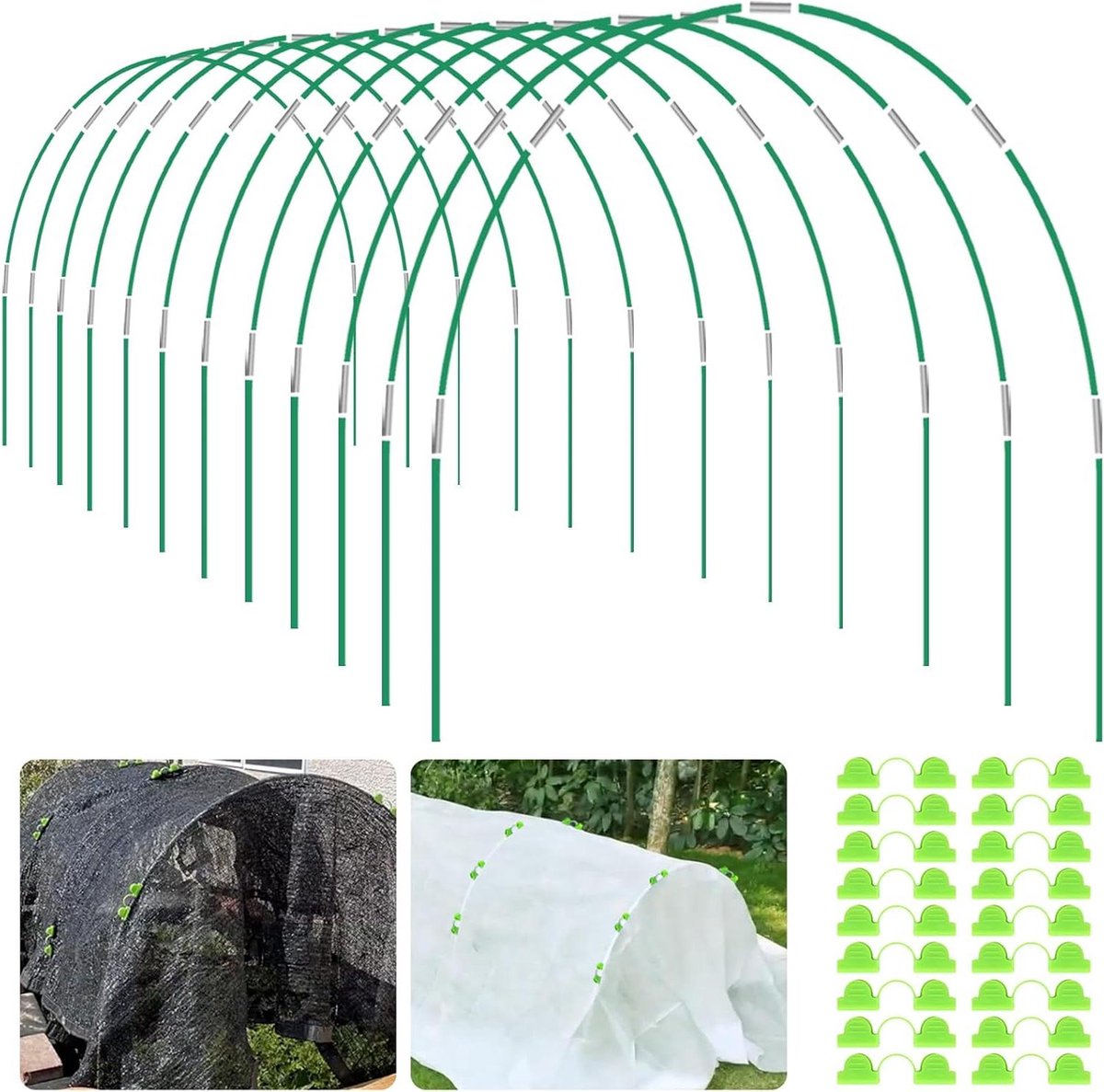 Tuinhoepels - Kweek tunnel hoepels - Planten beschermen - Flexibel glasvezel - 72 stuks - Groen
