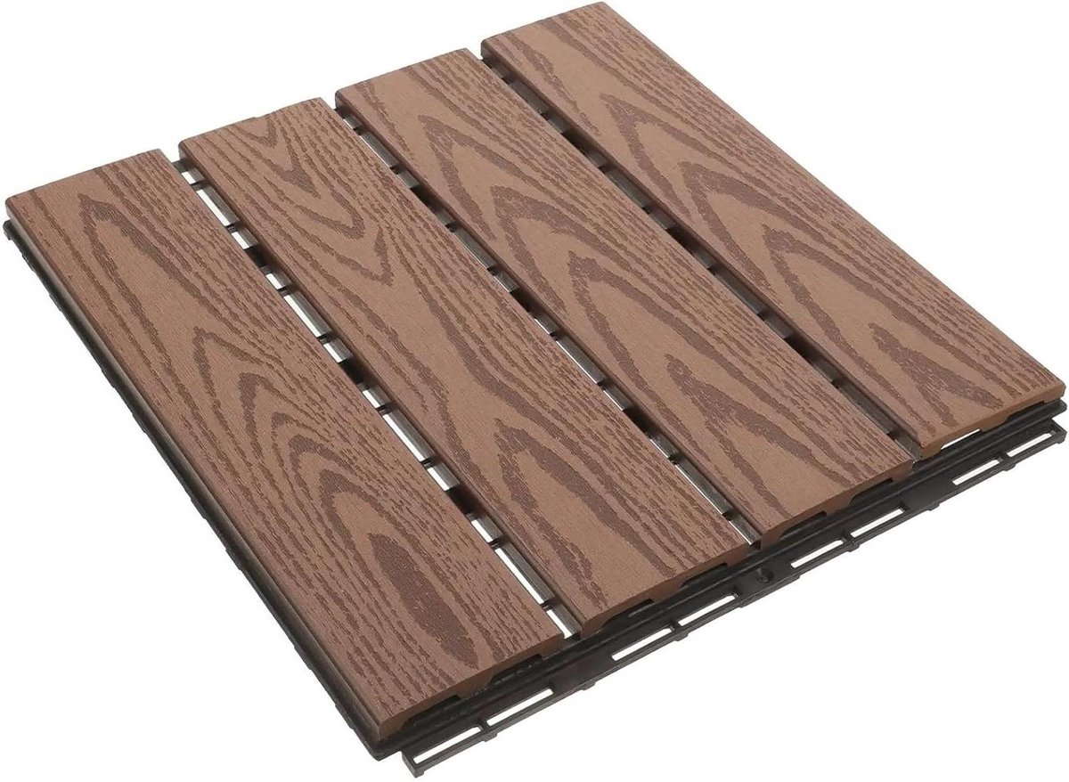 Houten Terrastegels - Balkonvloer Kunststof - Buiten Leven Verbeteren - Eenvoudig Verbinding Systeem - 30 x 30 cm - Koffiebruin