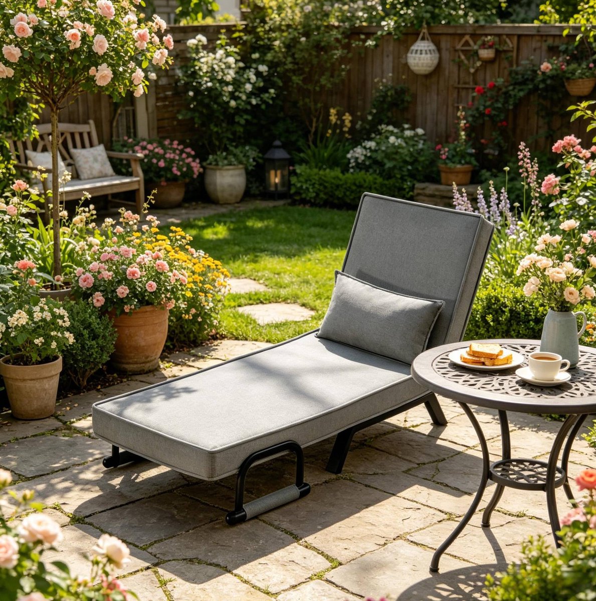 Wishdor Opvouwbare slaapstoel - Verstelbare rugleuning - 3 in 1 fauteuilbed - Grijs - Metaal - 65 x 78 x 75 cm - kleine ruimtes