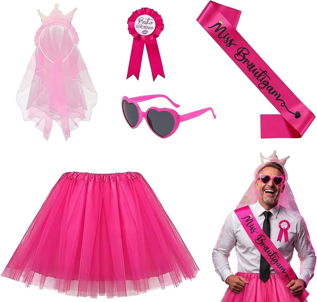 5-delige herenset voor vrijgezellenfeest, kostuum voor bruidegom, feestoutfit en accessoires