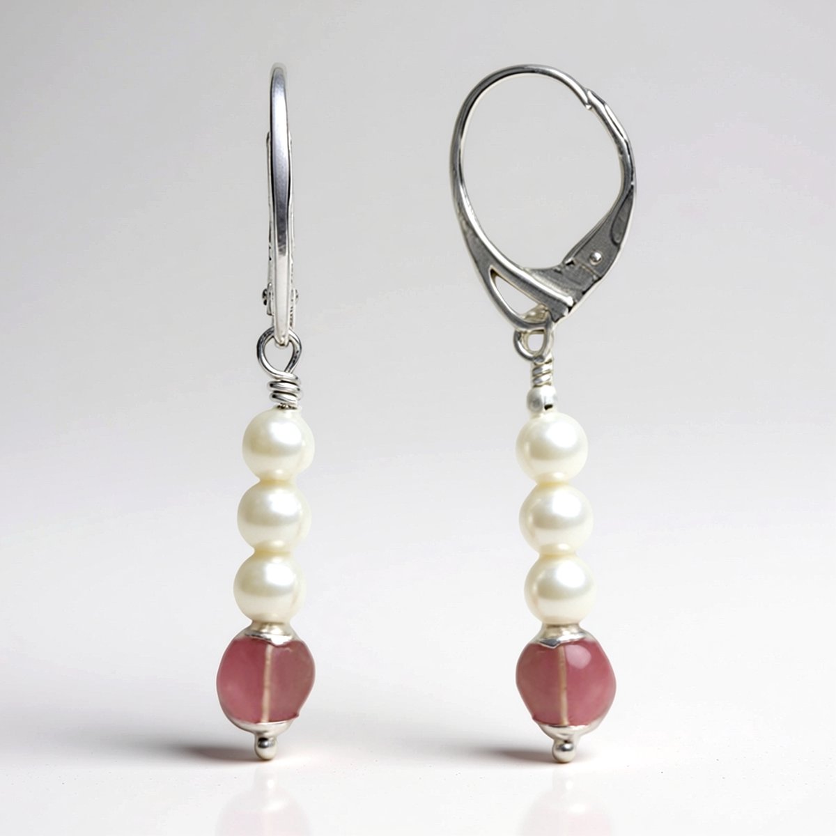 Cavill - Zilveren oorbellen - 925 sterling zilver gerhodineerd - Braziliaanse roze toermalijn 1,5 ct - Witte zoetwaterparels - Elegante hangers