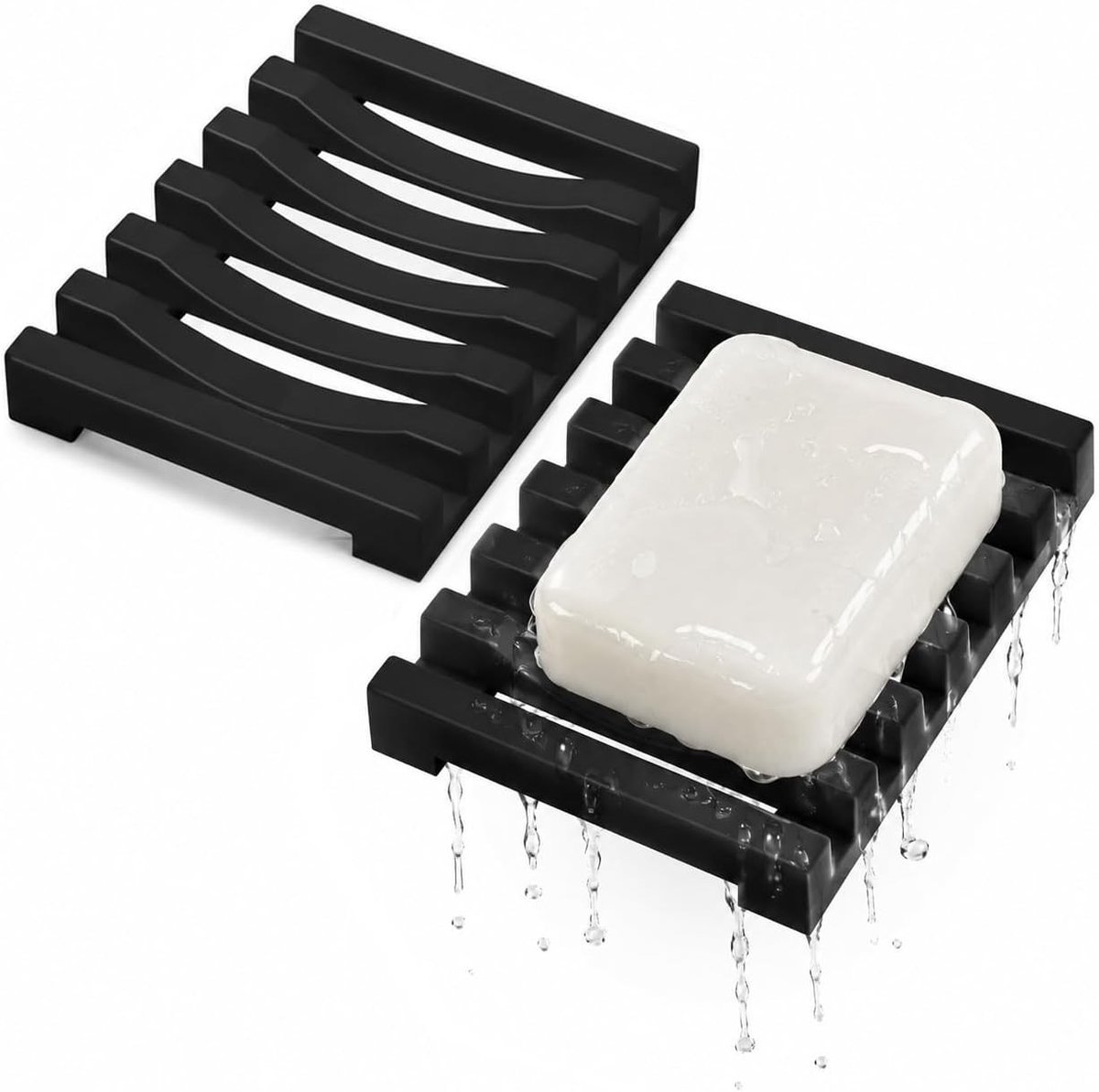 Duurzame Zwarte Silicone Zeepdispenser met Zelfledigende Afvoer voor Keuken, Douche en Badkamer - Ideaal voor Droog Design en Gemakkelijk Onderhoud