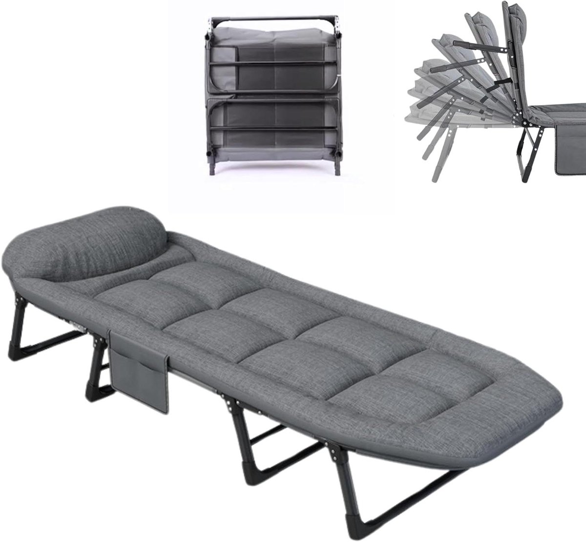 Opklapbaar Kampeerbed - Reisbed met kussen - Comfortabel slapen buiten - Gewatteerde katoen linnen basis - 200x63cm - C0493