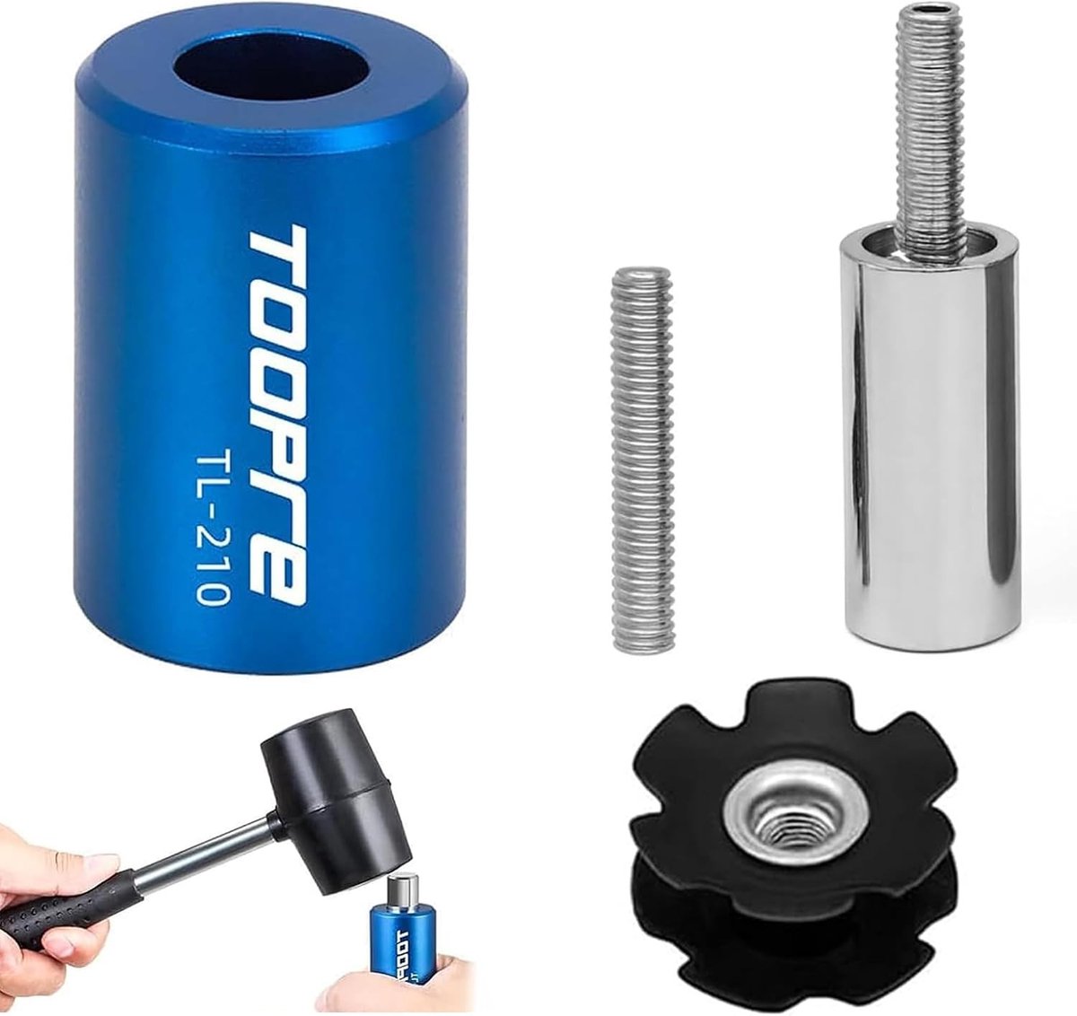 Complete Installatieset voor Fietsvork met Star Nut en Gereedschap - Verstelbare Set voor 0.9/1/2.8 cm Voorvork (Staal) - Ideaal voor Fietsreparatie en Onderhoud