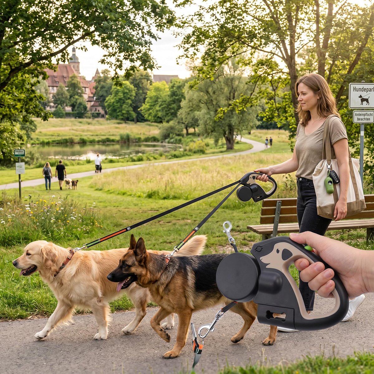 Hondenriem met dubbele kop - verstelbare lengte - automatische intrekfunctie - comfortabel wandelen met 2 honden - ShopVlot