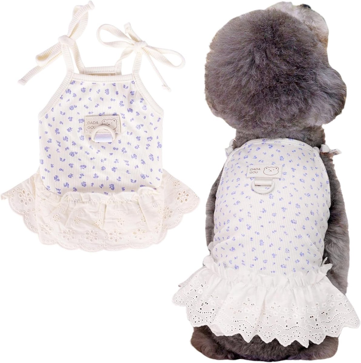 Zomerkleding voor Kleine en Middelgrote Honden en Katten, Schattige Mouwloze Jurk met D-Ring voor Puppy’s, Geschikt voor Shih Tzu, Yorkie en Chihuahua (Beige, L (3-4,2 kg)
