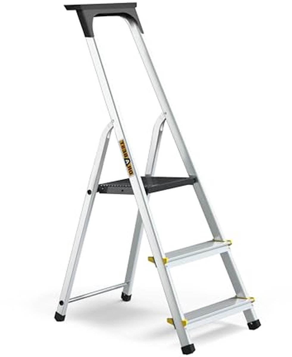 Aluminium Stepladder - Huishoudtrap Werkplatform - Klusjes Binnen Buiten - Antislip Voeten - 122 cm Hoog - Zilver