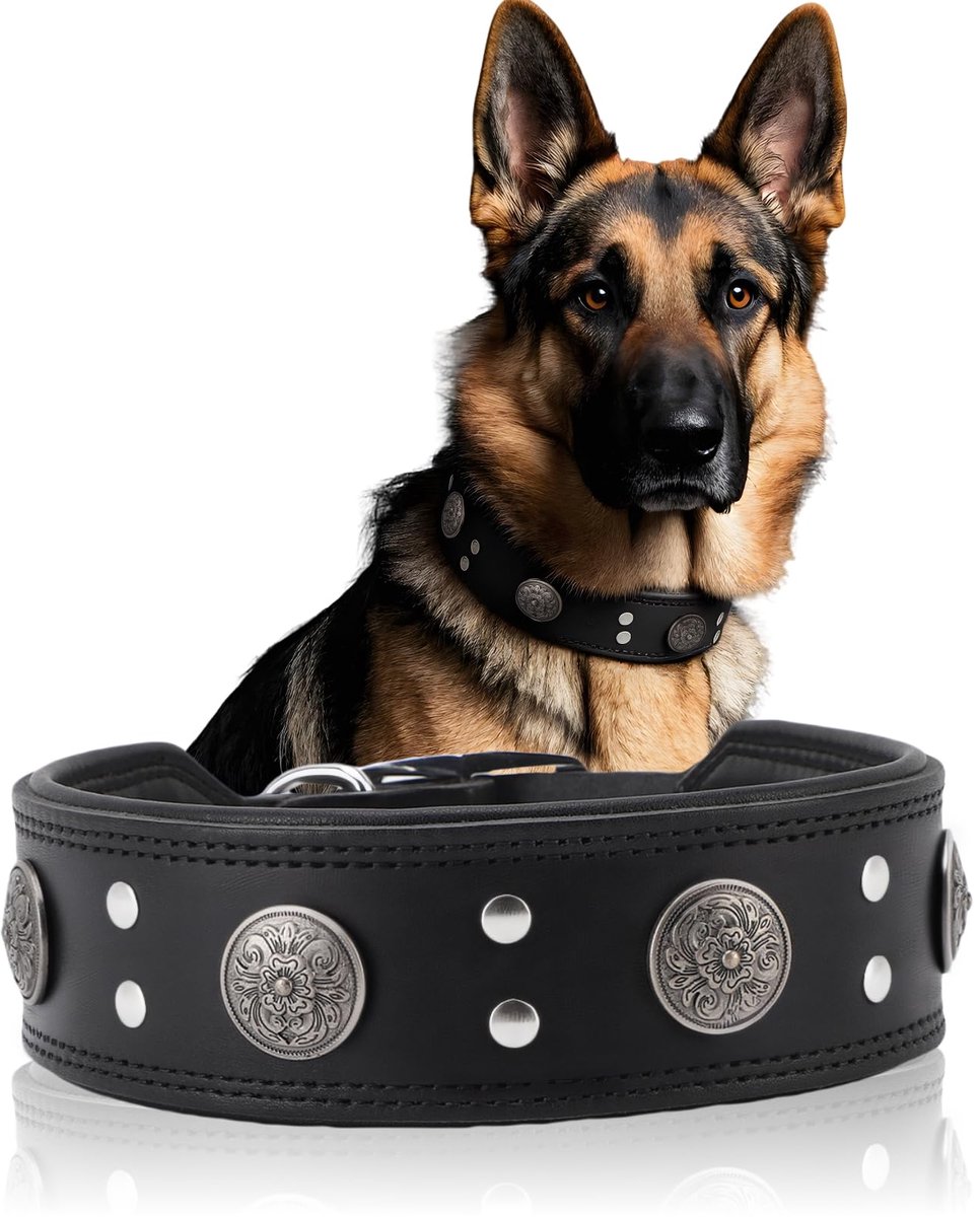 Lederen hondenhalsband 5 cm breed - verstelbaar - met metalen gesp - ideaal voor grote honden - ShopVlot