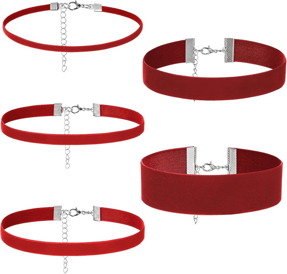Choker Ketting Set voor Dames - Rood Fluweel, Verstelbare Retro Gouden Accenten, Perfect voor Cosplay, Feestjes en Halloween Kostuums