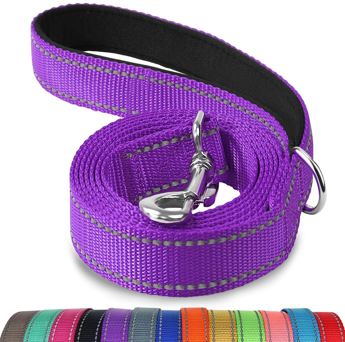 Hondenriem 180 cm - dubbelzijdig reflecterend - stevig nylon - comfortabel handvat voor veilig wandelen - ShopVlot