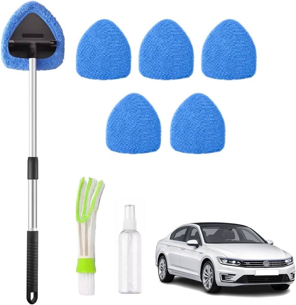 Complete Set voor Autoruitenreiniging met Microvezeldoeken, Sprayflessen en Uitbreidbare Ruitenreiniger voor een Streeploos Resultaat