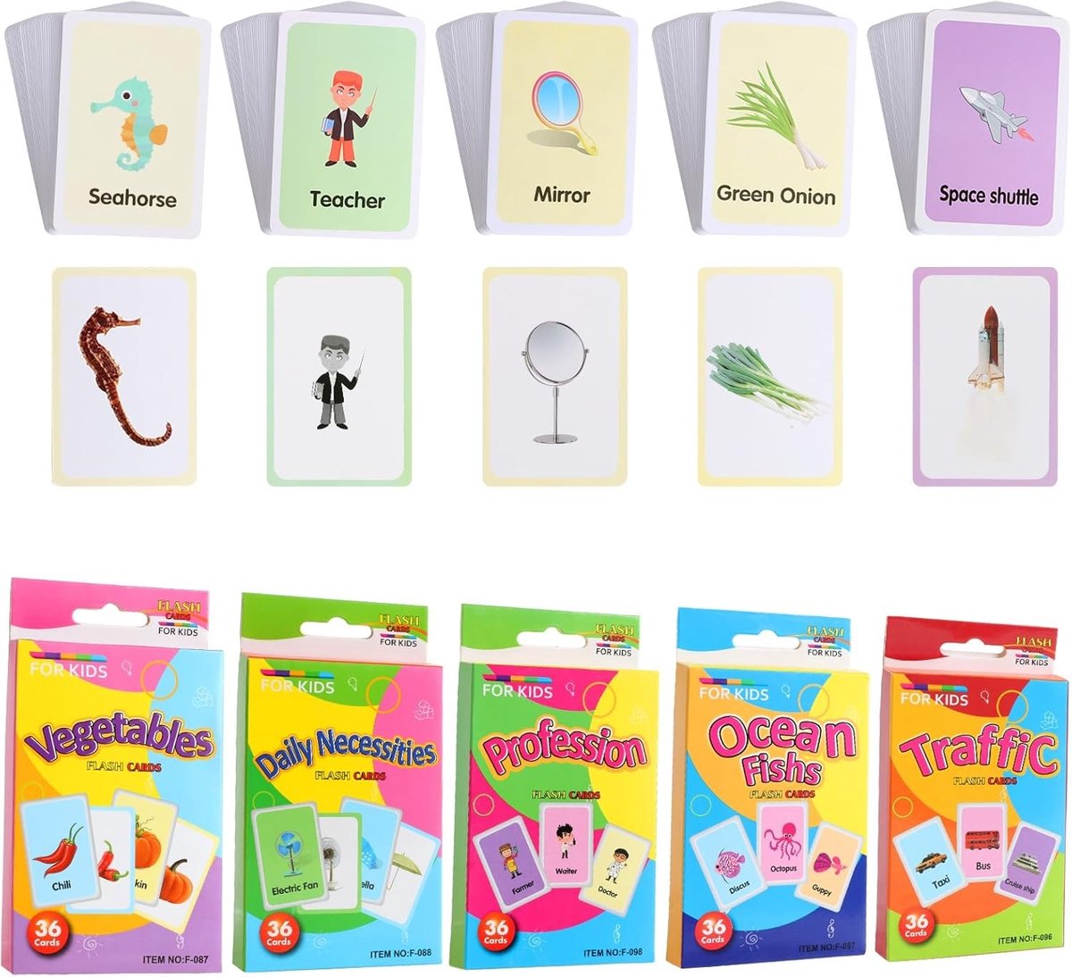 Educatieve Leerkaarten voor Kinderen - 180 Stuks met Dieren, Voedsel en Beroepen voor Montessori Spelletjes en Woordenschatontwikkeling