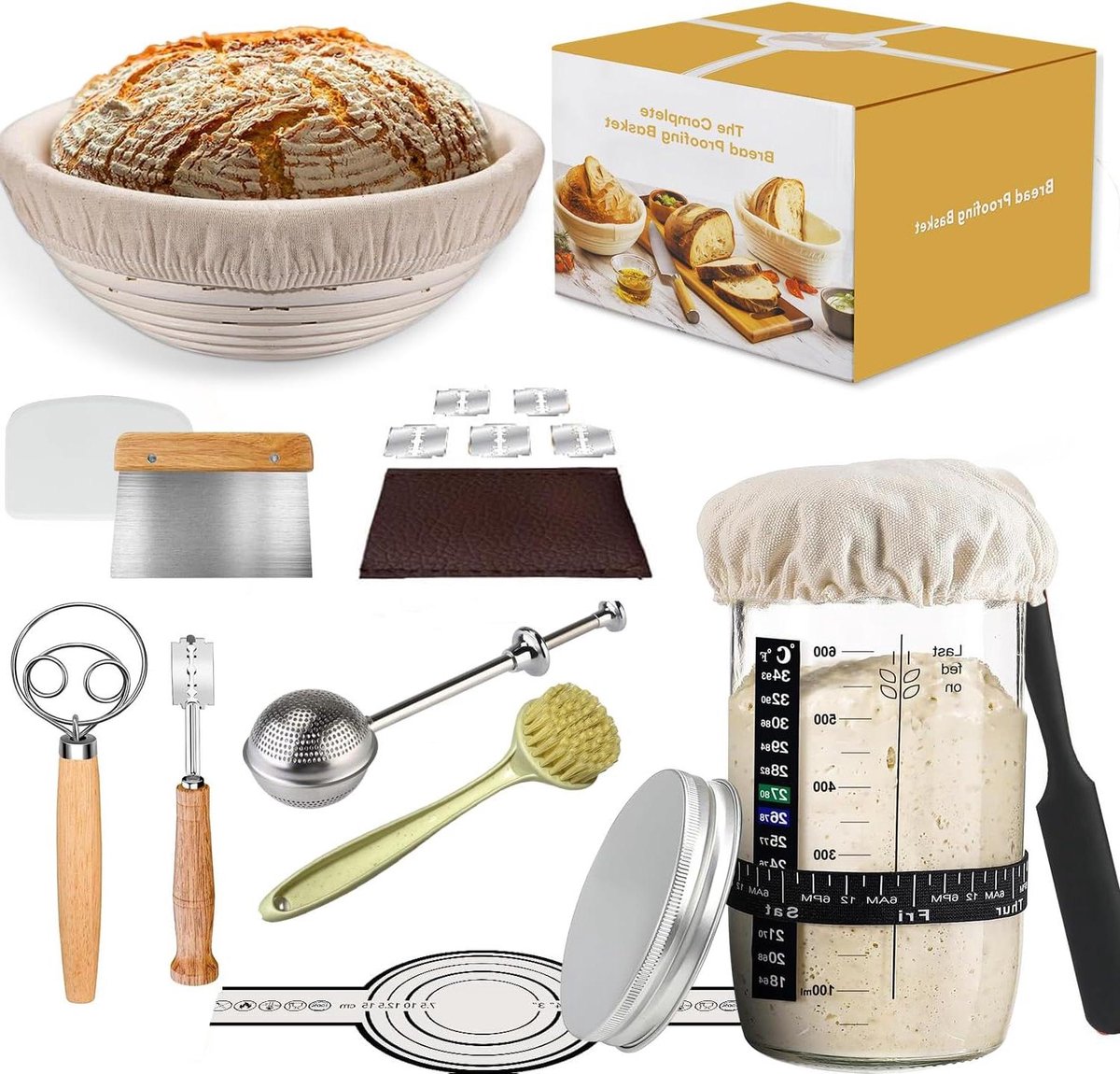 Broodbak Set - Zuurdesem Starter - Zuurdesem Bakken - Compleet Gereedschap - 14 Delig - Natuurlijk