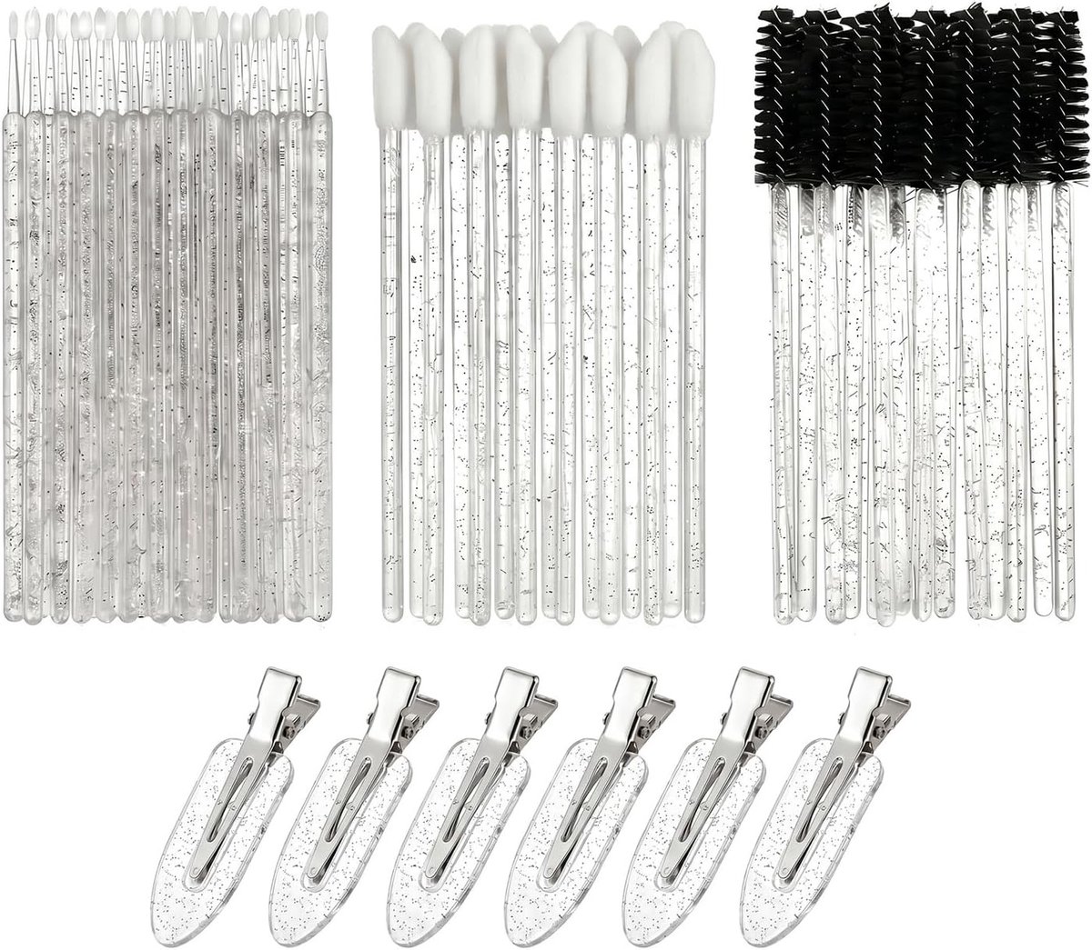 Set van Wegwerp Mascara Wands en Lippen Wands, Makeup Gereedschap Kit met 50 Wimpers en 50 Lippenborstels, Inclusief 100 Micro Makeup Borstels en 6 Accessoires