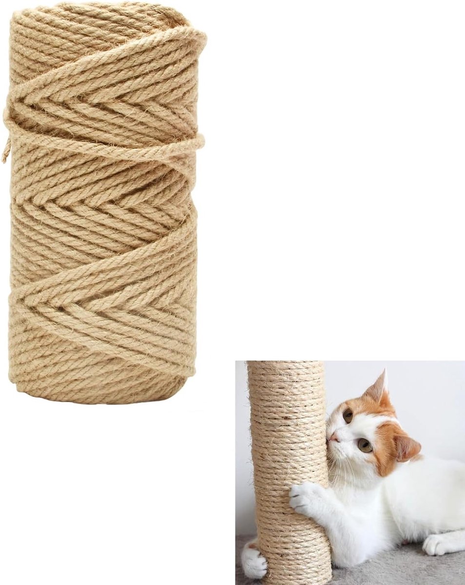 Natuurlijke Jute Touw van 50m x 6mm voor Kattenkrabpaal, Tuinbundeling en Creatieve Decoratie