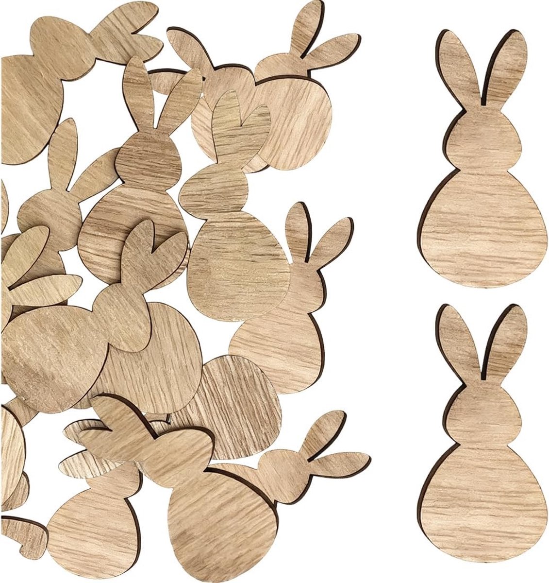 Decoratieve houten konijnen voor knutselen en tafeldecoratie - ideaal voor Pasen, verjaardagen en feesten - set van 50 stuks