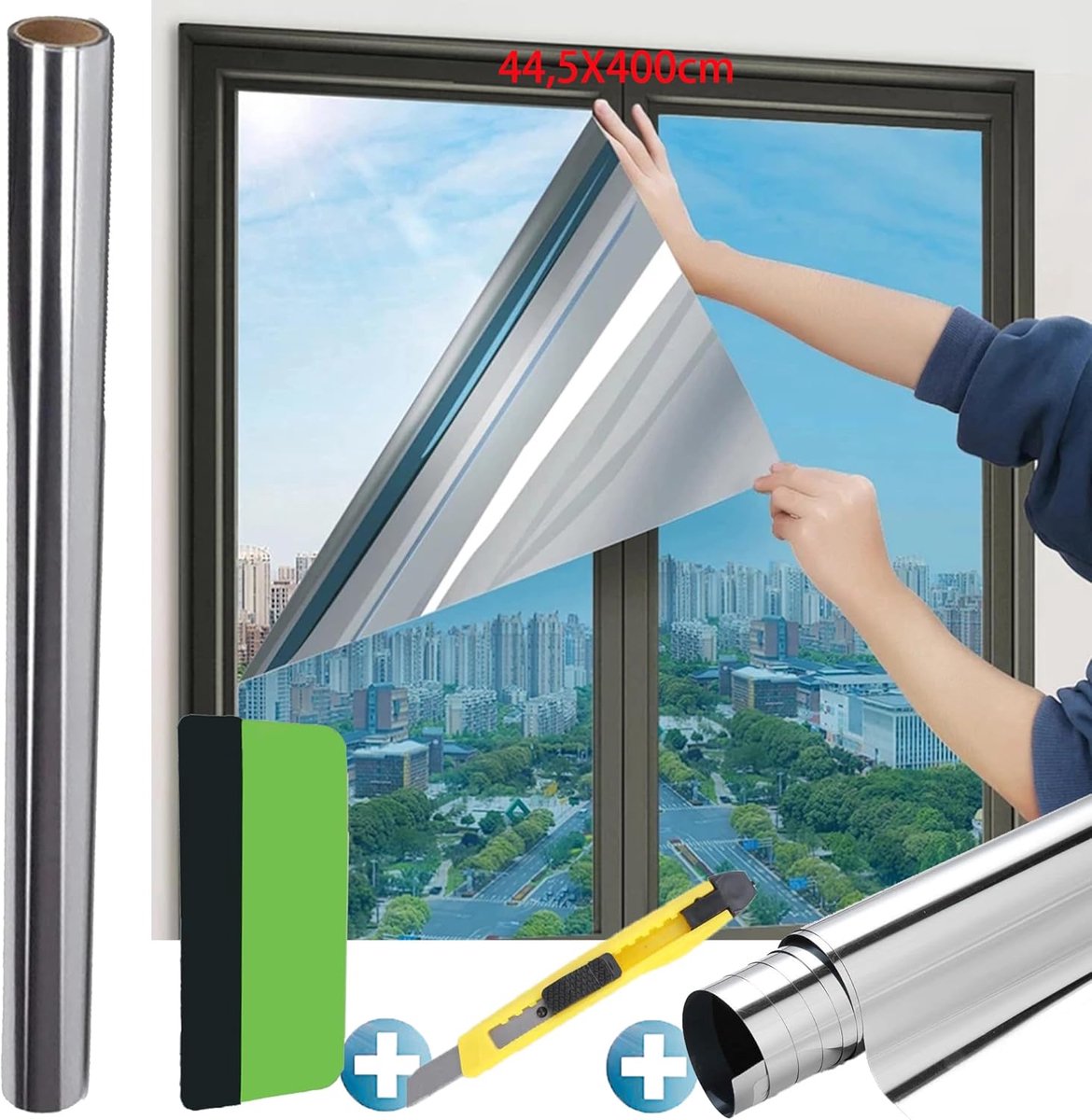 Spiegelfolie Film - Venster Zelfklevende Zonnebescherming Privacy Reflecterende Dakramen Warmte Isolatie Uv-Bescherming Zonwerende Binnen of Openlucht Home Office (44 - 5 x 400 cm)