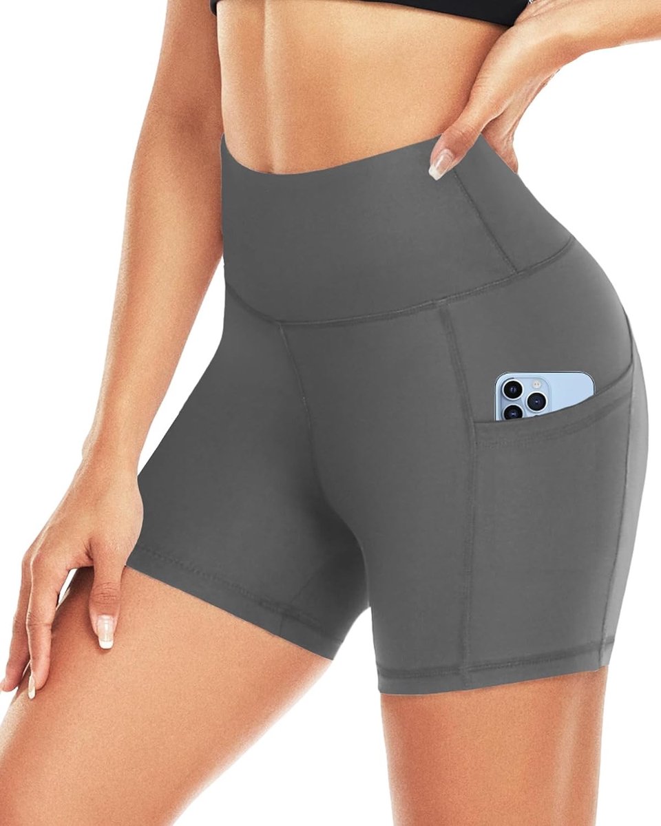 Dames Fietsshorts met Korte Pijpen en Zakken voor Yoga, Hardlopen en Fitness in A4 Grijs L