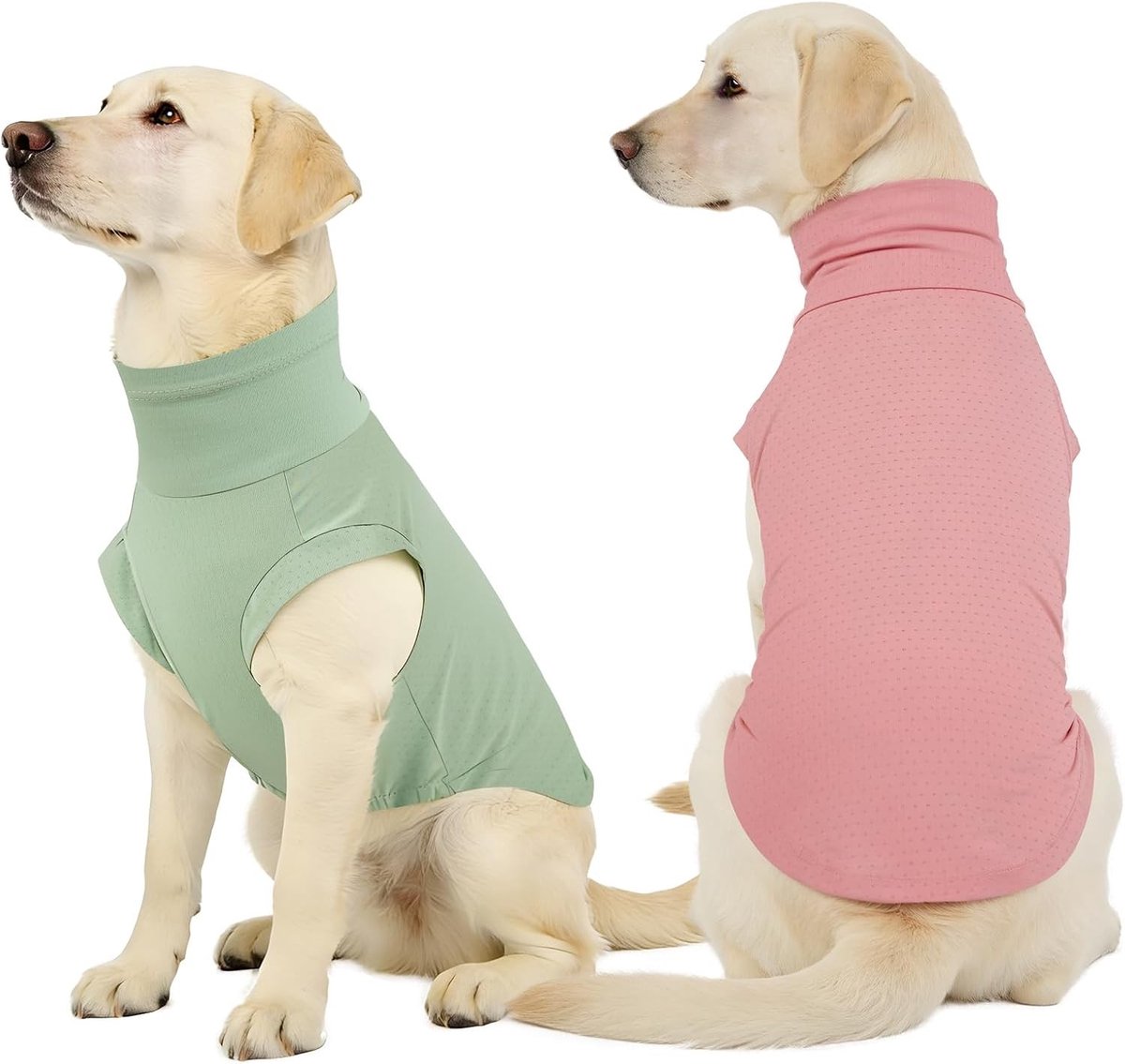 Zware Koelvesten voor Honden 4XL, 2-Pack Zachte Rekbare Tanktops met Hoge Kraag voor Grote Rassen en Comfortabele Koeling (Groen/Roze)