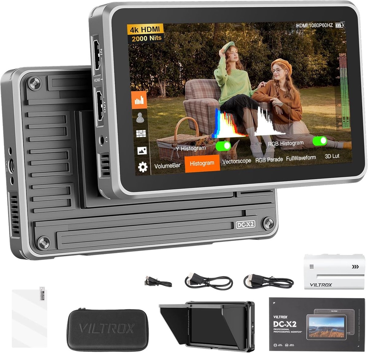 6" Camera Field Monitor met Touchscreen, 4K Resolutie, 2000 Nits Helderheid, 3D LUT en 2200mAh Batterij voor DSLR en Spiegelloze Camera's zoals Sony, Canon en Nikon