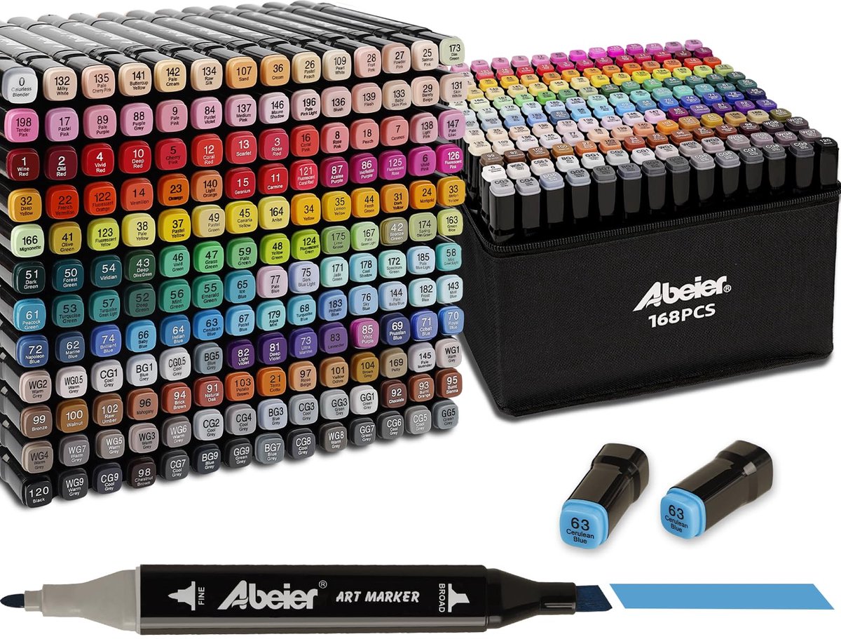 Alcohol markers set 168 kleuren - dubbele punt markers - permanente inkt - ideaal voor schetsen en kleuren - ShopVlot