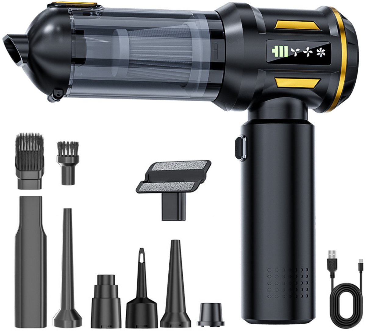 MODFU Draadloze Auto Stofzuiger & Handstofzuiger – 22.000Pa – Borstelloze Motor – 3 Standen – Zuigen, Blazen & Opblazen – HEPA-filter – USB-C – 6000mAh – Voor Auto, Thuis & Kantoor