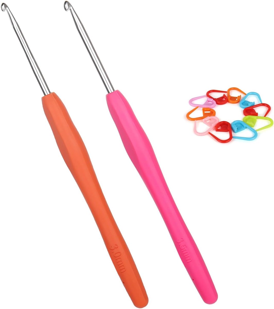 Coopay Set of 2 Ergonomic Metal Hooks 3mm and 3.5mm with Mesh Marker, Ergonomic Soft Handle Hook for Arthritic Hands - ShopVlot