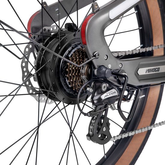 MIHOGO Air Pro Elektrische Fiets-250W Carbon T800 Frame-26 Inch-Dubbele Accu 921,6Wh-Koppelsensor-Shimano 7 Versnellingen-IPS Display-grijs — afbeelding 5