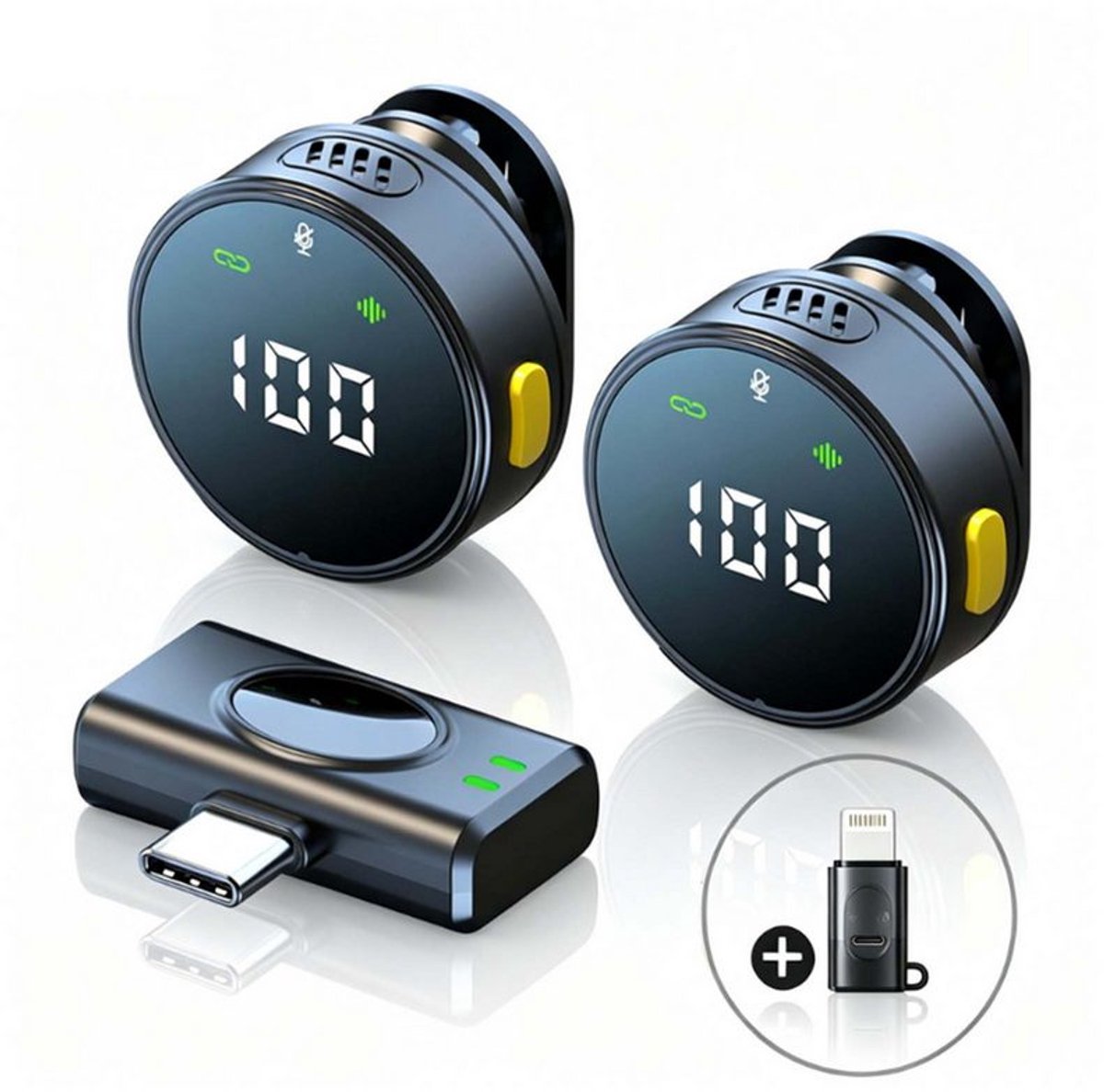 Draadloze dasspeldmicrofoonset met display en USB-C-ontvanger