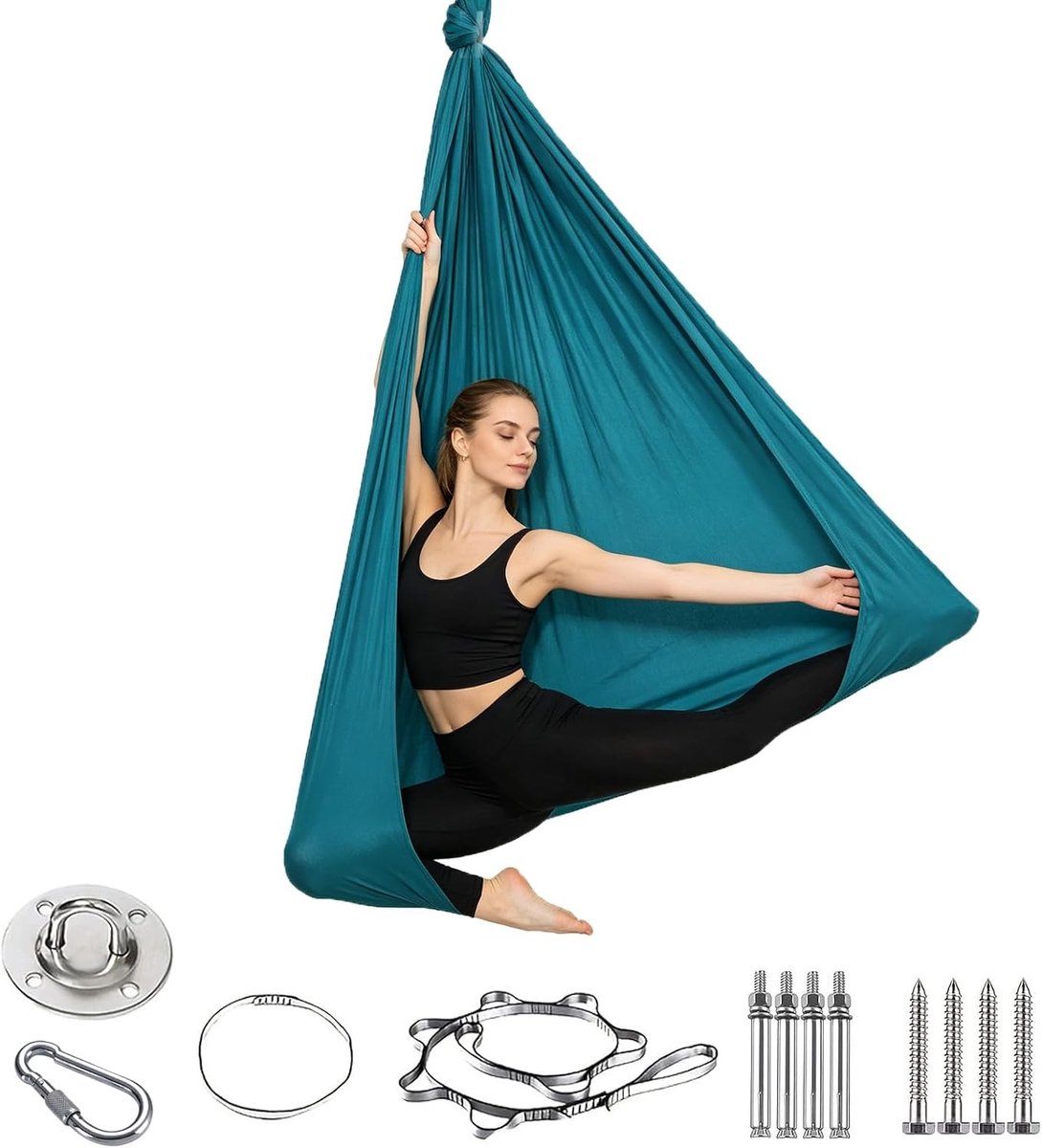 Hammock Doek voor Yoga en Indoor Swing - 150 x 280 cm, 200 kg Capaciteit, Inclusief Installatiemateriaal voor Comfortabel Gebruik en Ontspanning