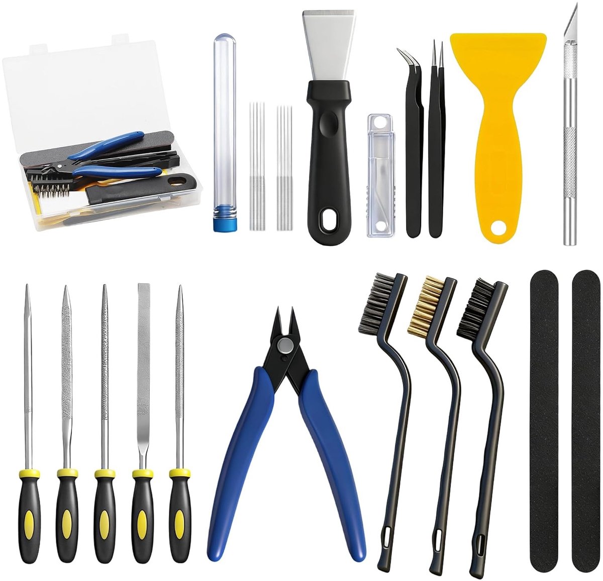 Complete 30-delige 3D Printer Gereedschapsset met Accessoires voor Onderhoud en Schoonmaak, Inclusief Deburrer, Snijgereedschap, Naaldbestanden en Reinigingsmaterialen