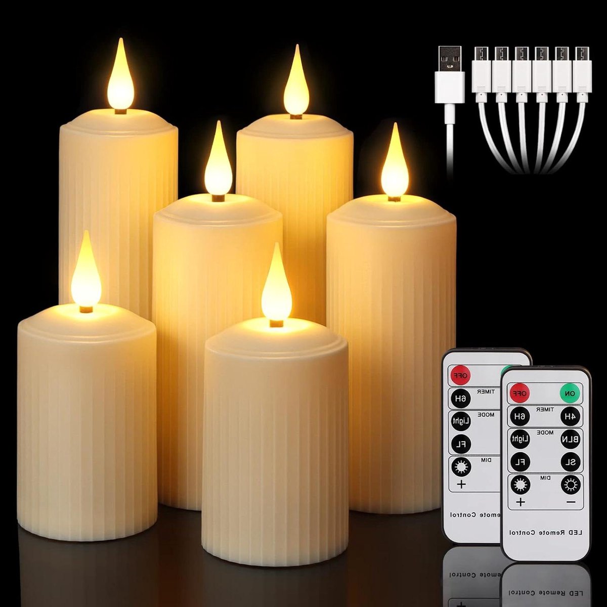 Oplaadbare LED-kaarsen - Vlamloze kaarsen - Sfeerverlichting Buiten - Waterdicht met Timer - Set van 6 - Ivoor